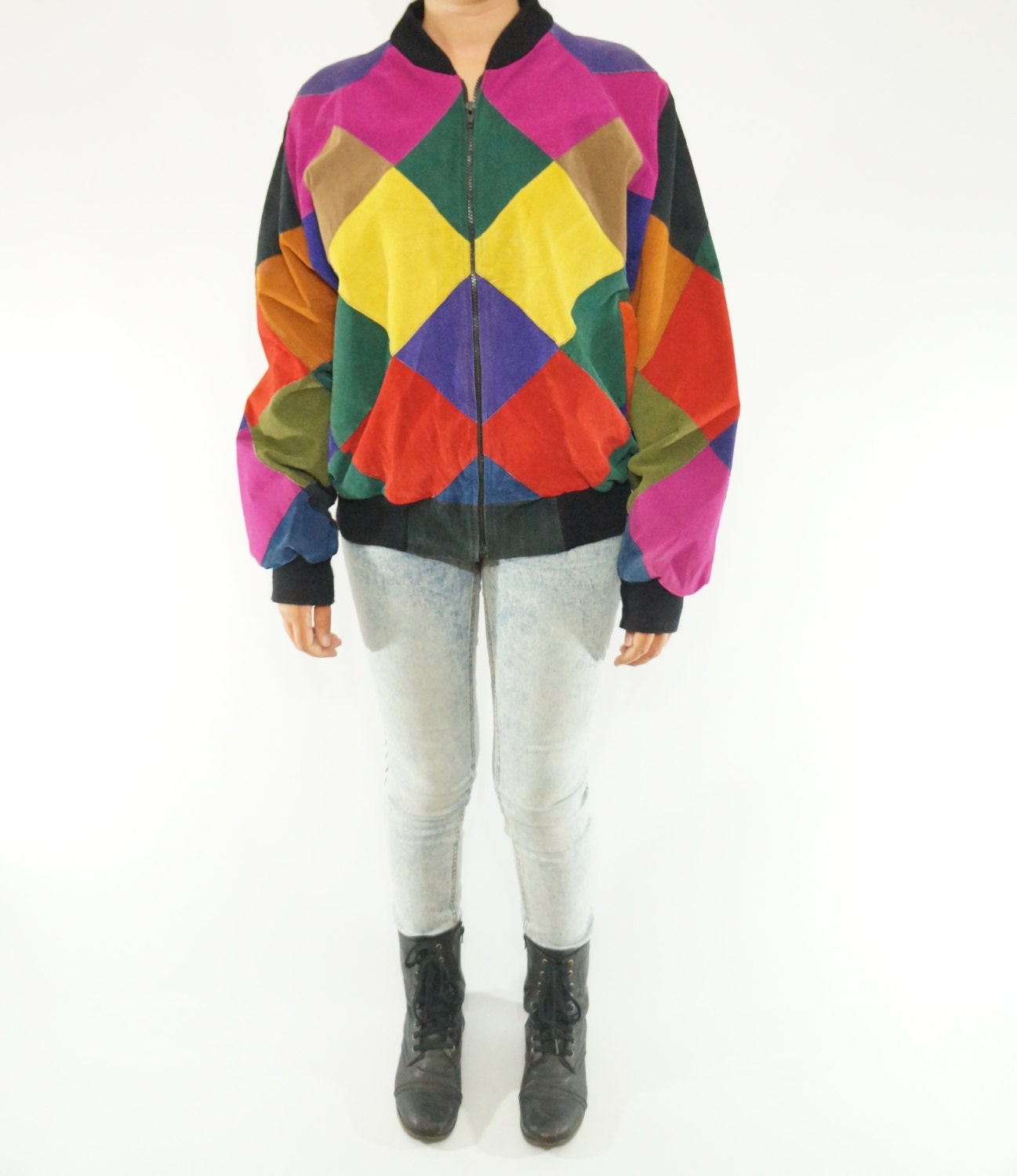 vintage multi color leather jacket