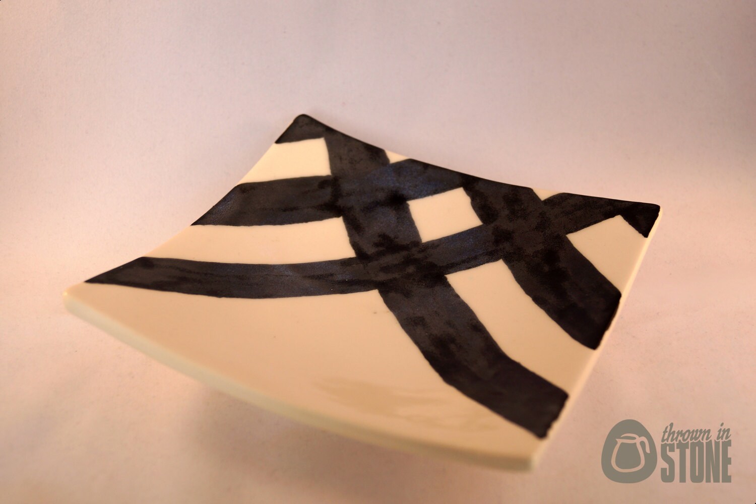 Black and White plate Square ceramic plate by ThrownInStone