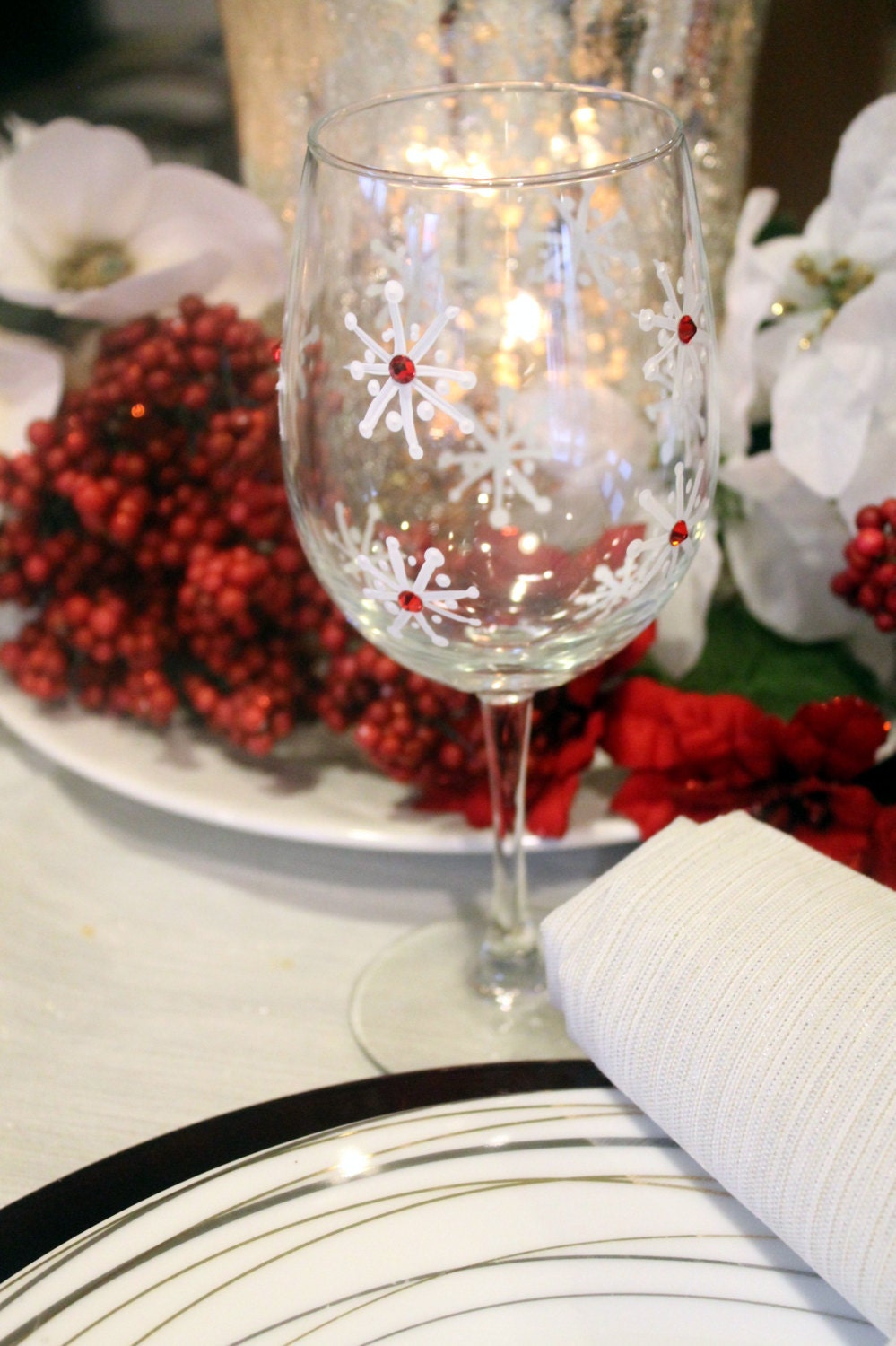 Christmas Wine Glasses Christmas table Decor by Brusheswithaview