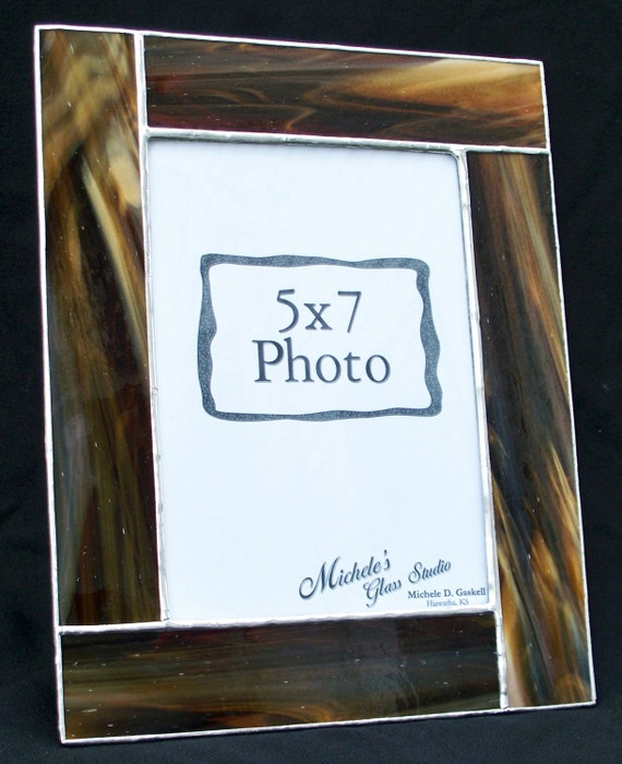 5x7 dark brown stained glass picture frame by MichelesGlassStudio