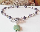 Necklace Purple Green Pearls Jade Stone Silver Rose Gift 448 Necklace Purple Green Pearls Jade Stone Silver Rose Gift 448