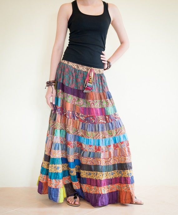 Items similar to Unique Colorful Gypsy Patchwork Long Skirt Printed ...