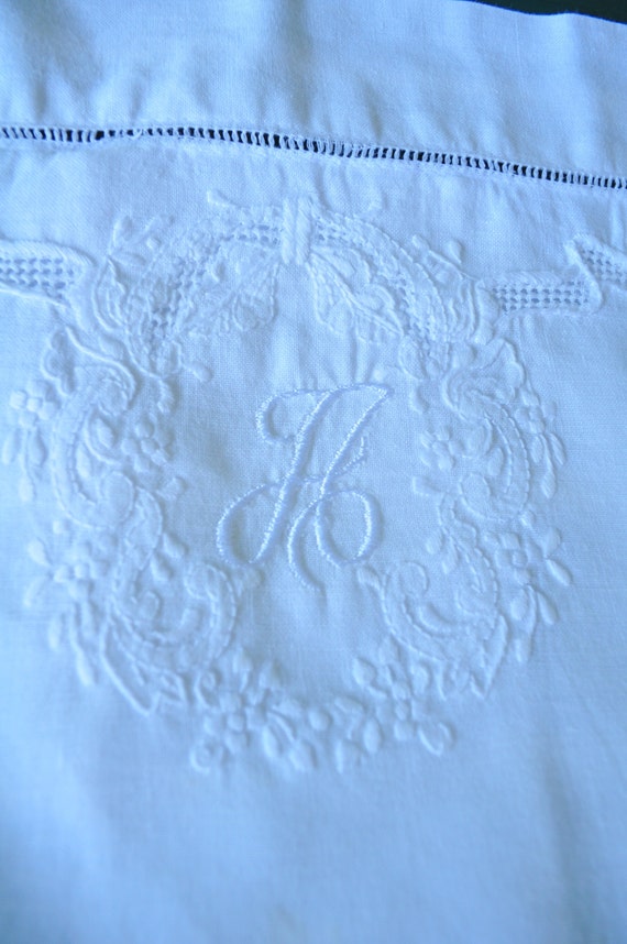 Linen pillow cover with embroidered initial A