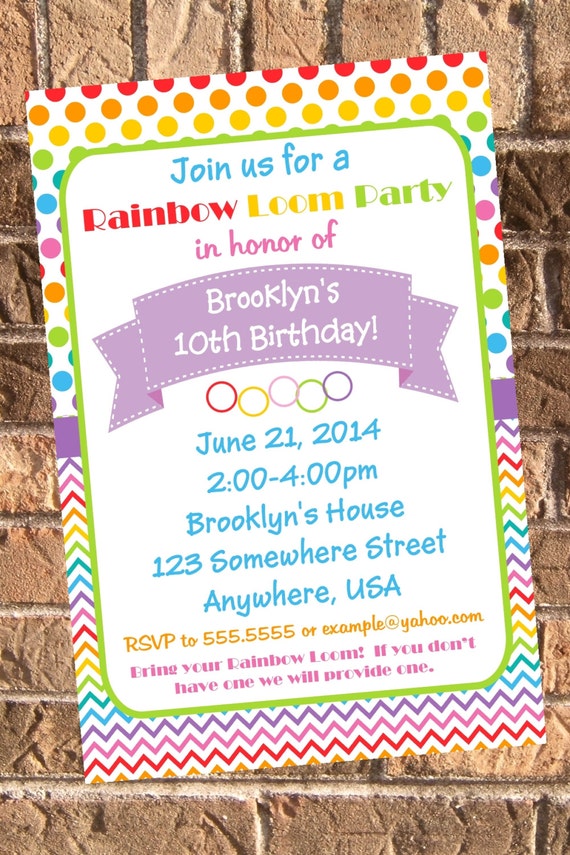 Rainbow Loom Birthday Party Invitation Printable by Design13