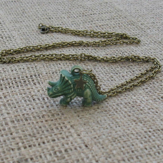 Green necklace Dinosaur jewellery Unisex necklace Quirky