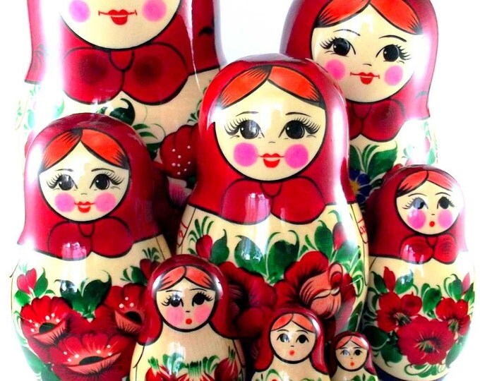 Nesting Dolls 12 pcs Matryoshka Russian Babushka doll set Stacking Wooden Handmade birthday christmas gift Suvenirnaya