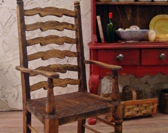 Farmhouse Ladderback Carver Chair 1/12th Scale Dollhouse Miniature Furniture