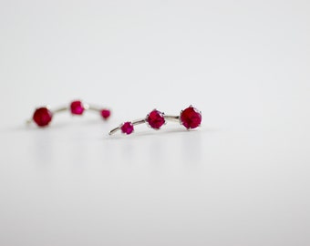 July Birthstone Ruby Ear Climbers Sterling Silver