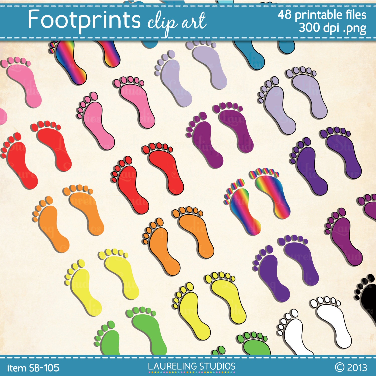 clip art footprints in 48 colors digital by LaurelingStudios