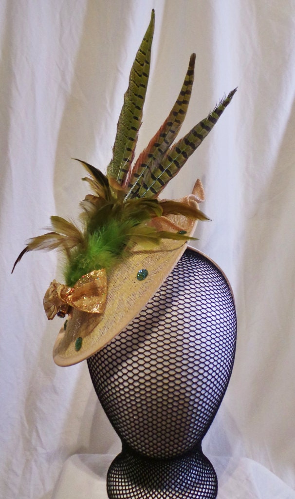 Tan/Nude and Green Fascinator Kentucky Derby by FinchyBabyHats