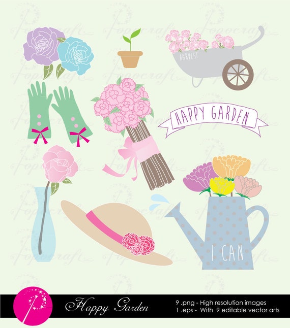 Flower Clipart Set Of Cute Garden Fl Flowers Il 570xn