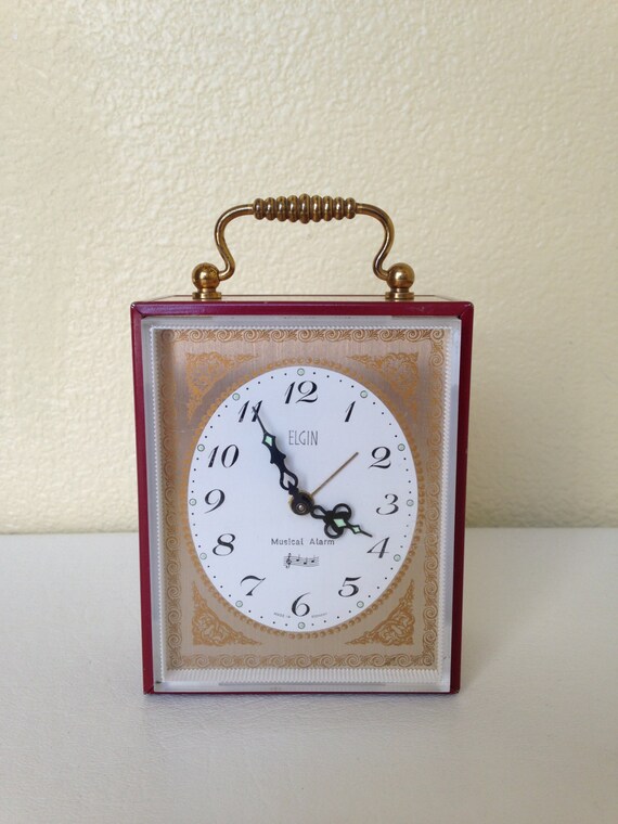 Vintage Elgin Wind Up Musical Alarm Clock Brass by NVMercantile