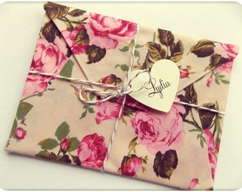 Will you be my bridesmaid, Card, Wedding Invitation, bridesmaid reveal. floral fabric envelopes tied with baker's twine