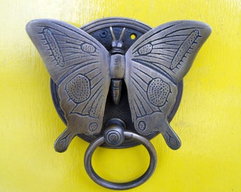 VINTAGE BUTTERFLY Door Knocker Detailed ANTIQUE Solid Brass