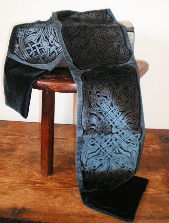 Hand printed embossed Velvet scarf celtic design