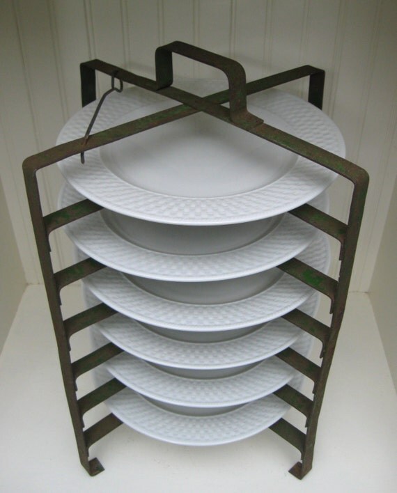 Antique French Plate Rack Iron Metal Rack Tiered by PoemHouse