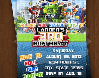 Rescue Bots Invitation, Rescue Bots Birthday Invitations, Rescue Bots Party Supplies Printables - Style 2, No Photo