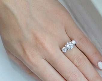 Three Stone Ring - Engagement Ring - Cubic Zirconia Ring - Promise ...