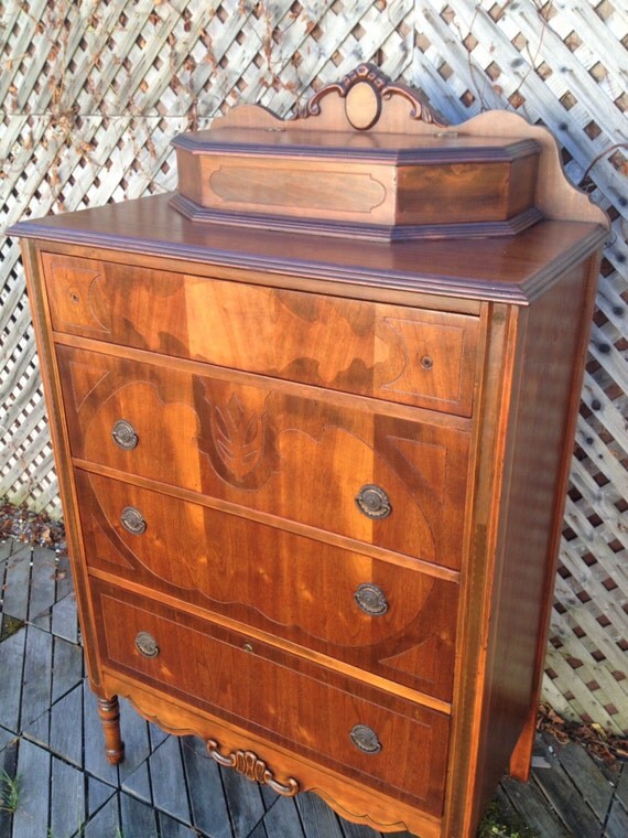 Antique TwoTone Art Deco Tall Dresser with Jewelry Box Top