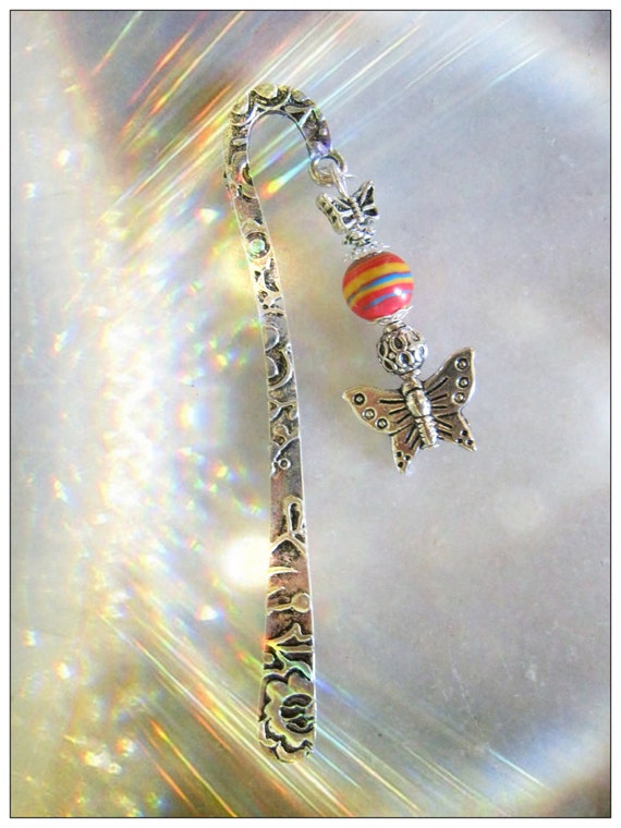 Handmade Silver Bookmark with Striped Gemstone & Butterflies by IreneDesign2011