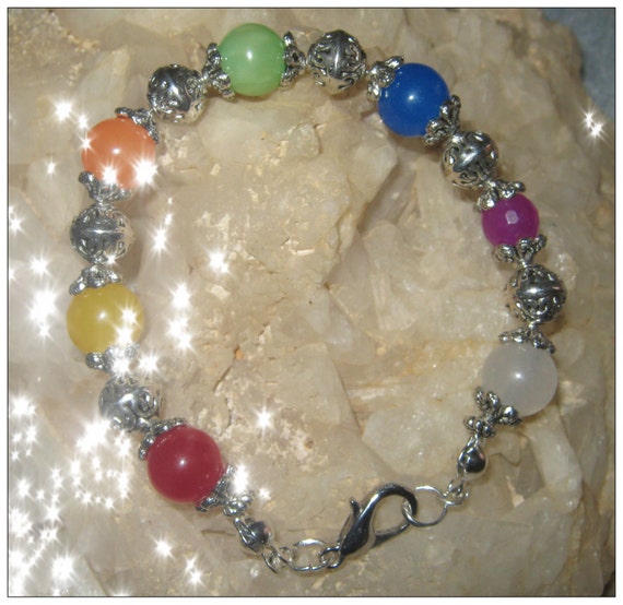 Handmade Small Silver Chakra Bracelet with 7 Gemstones by IreneDesign2011