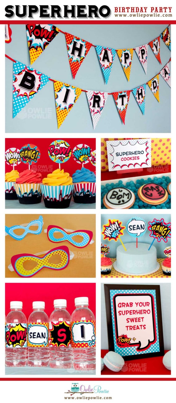 Superhero BIRTHDAY Party Printable Package & Invitation , INSTANT DOWNLOAD, You Edit Yourself with Adobe Reader Il_570xn