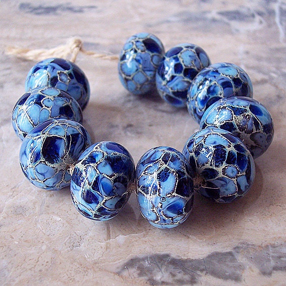 Handmade Lampwork Glass Beads 2 Pcs Silvered Ivory