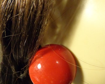 VINTAGE Earrings Round Red Earrings MOD Dome Earrings 1.5 inch Diameter