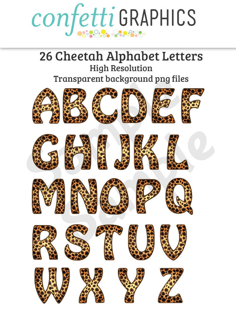 26 cheetah leopard alphabet upper case letters safari camp