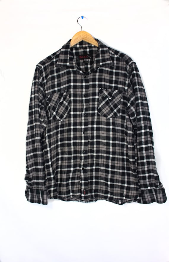 Soft Cotton Flannel Shirt // Black and White Small Square