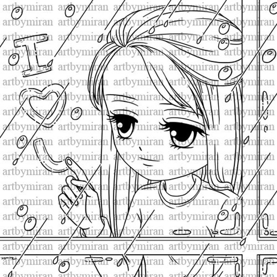 Digital Stamp-A Rainy Day, Digi Stamp, Coloring page, Printable Line art for Card and Craft Supply