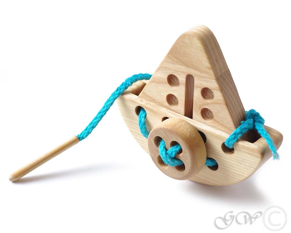 Wooden Lacing Toy Wooden Ship Toy Natural Organic by GreenWoodLT