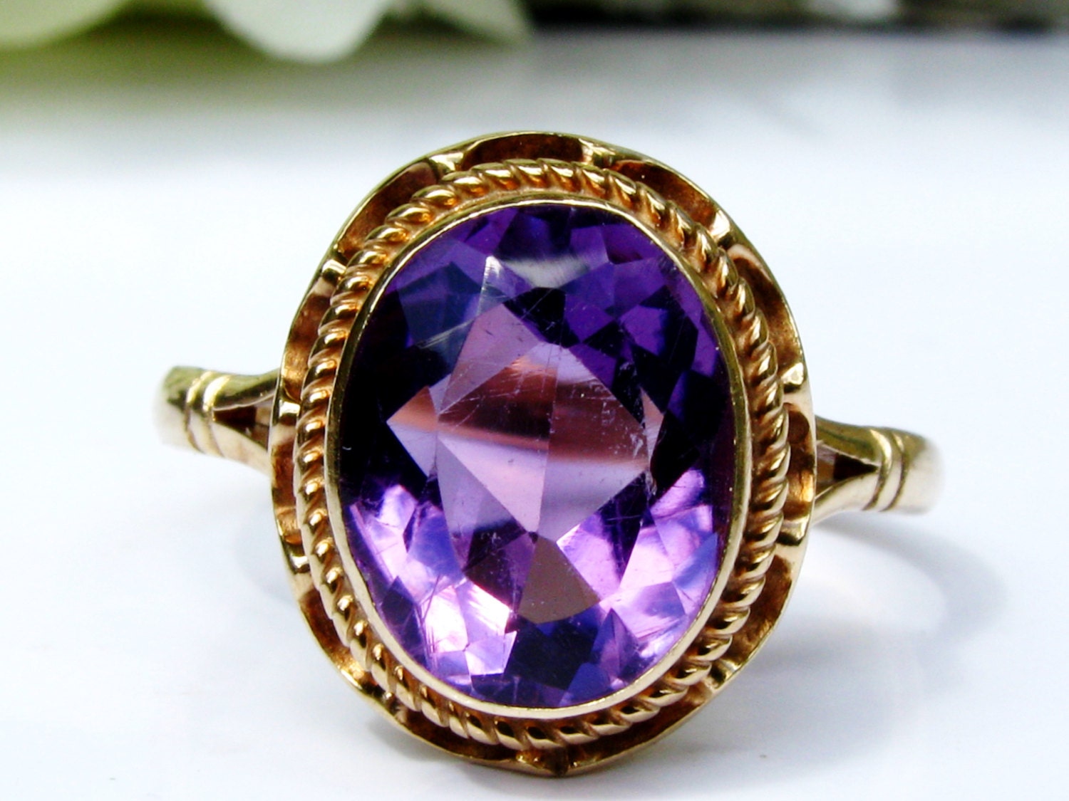 Vintage Amethyst Engagement Ring Victorian Style Genuine