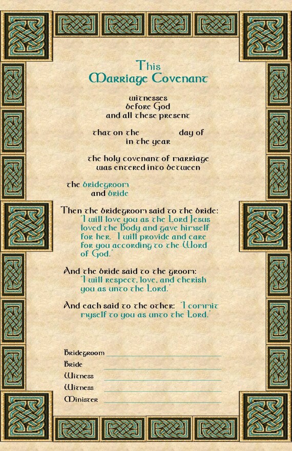 Celtic Wedding Certificate Celtic Knot Certificate Marriage