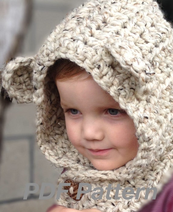Crochet Pattern Brady Bear Cowl Hoodie Toddler Child and