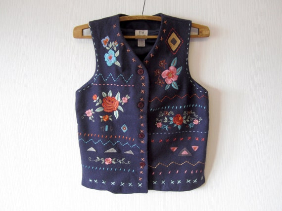 Purple Floral Embroidered Women Vest Romantic Cottage Chic