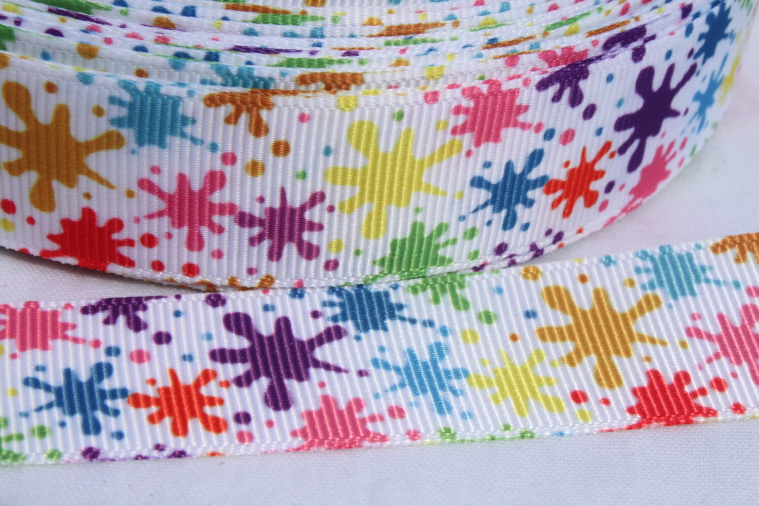 Paint Splash 1 Inch Grosgrain Ribbon by the Yard for Hairbows