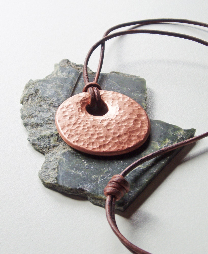 mens hammered copper necklace mens hammered copper circle