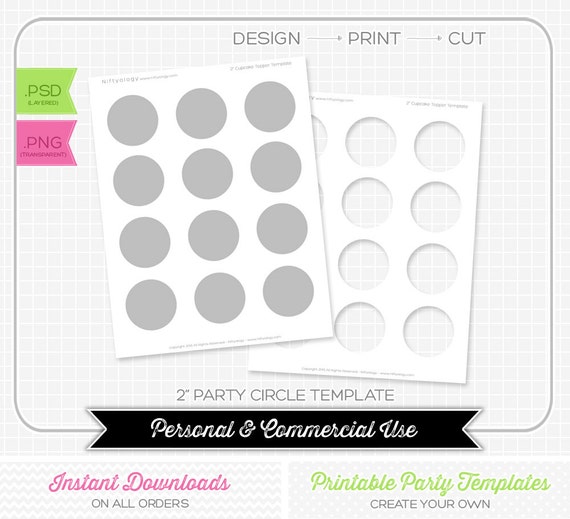 Download 2 inch Cupcake Topper Template INSTANT DOWNLOAD by niftyology