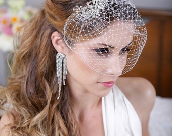Silver Crystal Birdcage Veil, Silver Crystal Bird Cage Bridal Veil, Crystal Bird Cage Veil, Silver Rhinestone Wedding Veil - The Felina Veil