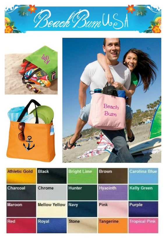 Monogram Beach Bag Water Resistant Tote Bags Available in 20 Colors
