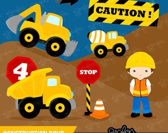 CONSTRUCTION BOYS digital clipart, Trucks clipart, Construction clipart