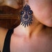 Black Lace Earrings - Embroidered silver metal beads