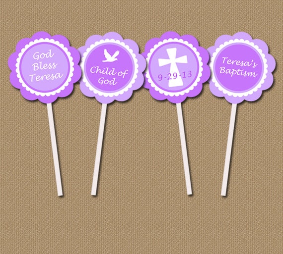 Baptism Printable Cupcake Toppers / Personalized by digitalartstar