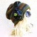 Mens Beanie Slouchy Gaming Beanie Brown Green stripes Handmade Slouch Hat Under Headset Crochet baggy Hat Geeky 'JUNGLER'