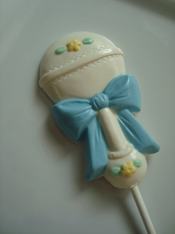 12 Chocolate Rattle Lollipops Baby Shower by rosebudchocolates