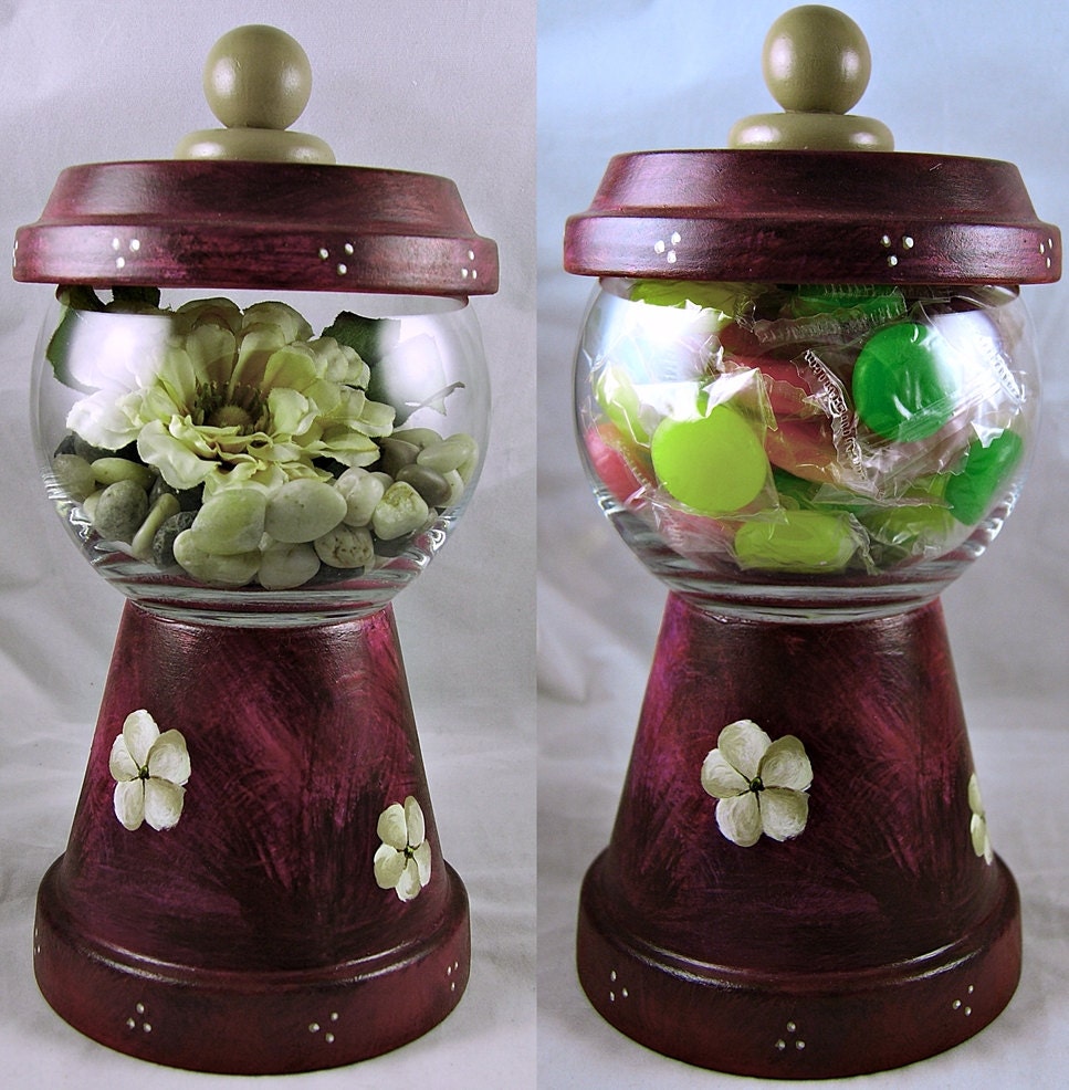 Hand Painted Terra Cotta Candy Dish or Centerpiece Gumball