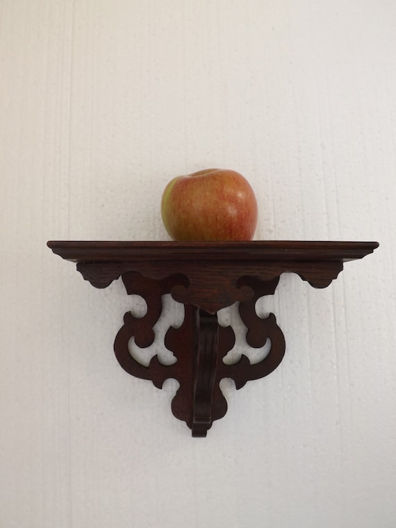 Small Antique Wall Shelf in Carved Oak / English Gothic Shelf on Small Sconce Shelf id=97885