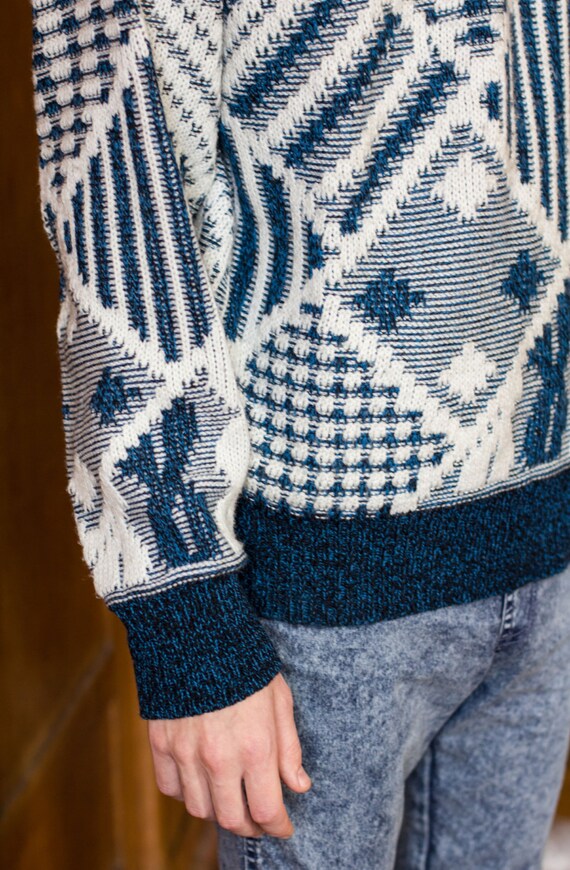 Items similar to Mens patterned sweater Knit geometric abstract cosby