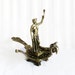 PHOENIX rising. Justice lady figurine on bird dish, vintage brass, HANDLE, pedestal FOOTED, table sculpture, Mythical creature, office decor